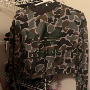 Camo adidas cropped sweatshirt with tie